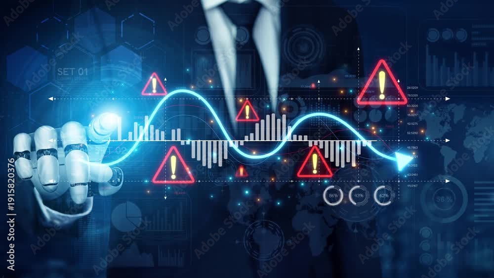 Economic caution visual showing risk alerts and financial volatility ...
