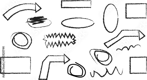 Crayon drawn text box collection .Hand drawn texture doodle shapes.Rectangle and round shapes with pencil sketch texture .vector illustration .