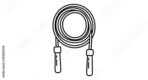 Simple line art illustration of a coiled jump rope with handles on a white background