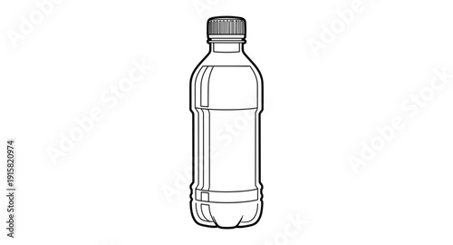 Clean line art illustration of a plastic bottle filled with clear liquid and a cap