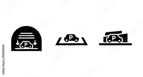 Collection of three black and white icons representing different parking scenarios