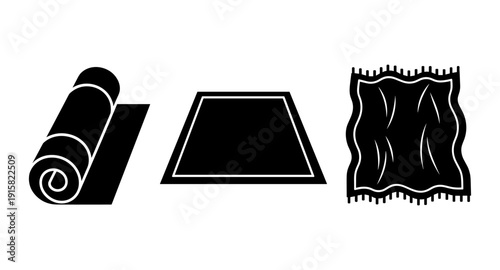 Collection of stylized icons representing different types of floor coverings and textiles