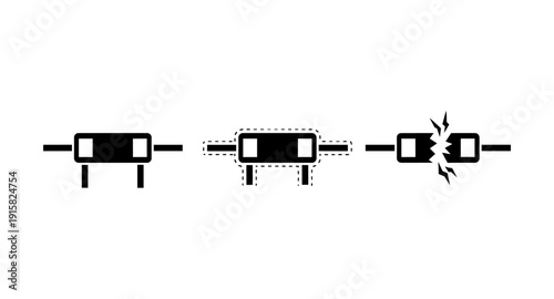 Electrical fuse icons showing intact, dashed, and broken states