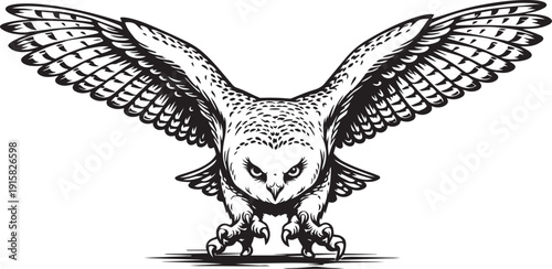 Snowy Owl Front Attack Pose Nocturnal Hunter Illustration for Logo Emblem Design