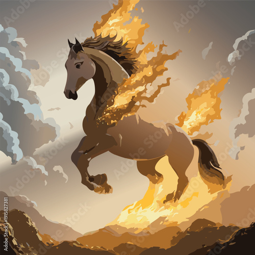 a powerful representation, from Chinese astrology, of the Red Fire Horse, one of the most extreme zodiac figures.