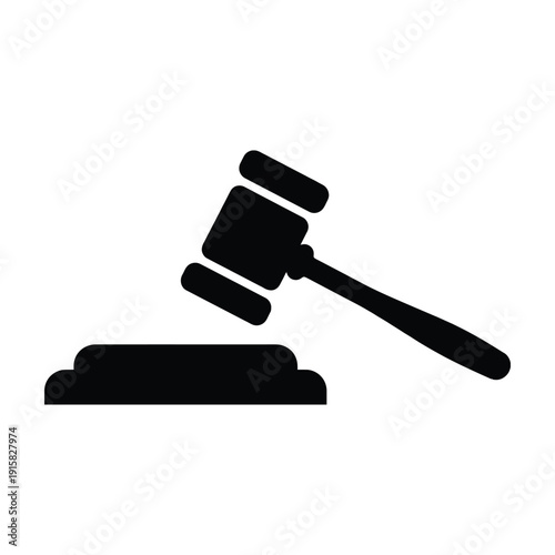 Judge Gavel Silhouette Icon – Court and Justice Black and White Vector