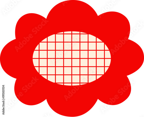 Red flower with grid center flat design vector