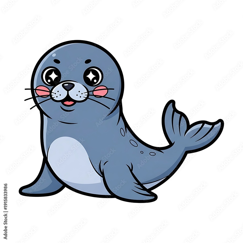 Fototapeta premium Cartoon Seal Character with Cheeks Blushing.