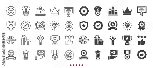 Awards icons collection. Multi series icons. Line and glyph solid web icons collection