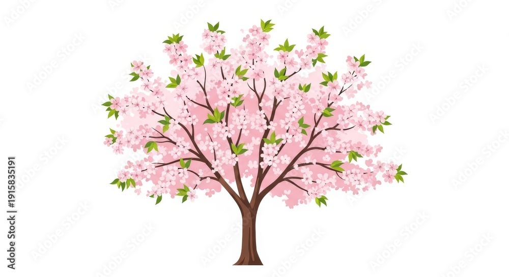 Obraz premium Blooming Cherry Blossom Tree Illustration.