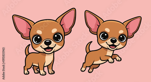 Cartoon Chihuahua Dogs Standing and Sitting.