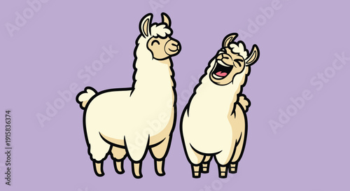 Two Cartoon Llamas Standing Together.