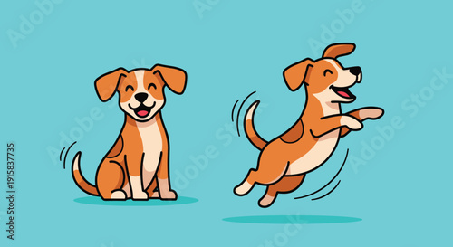 Two Cartoon Dogs Sitting and Running.