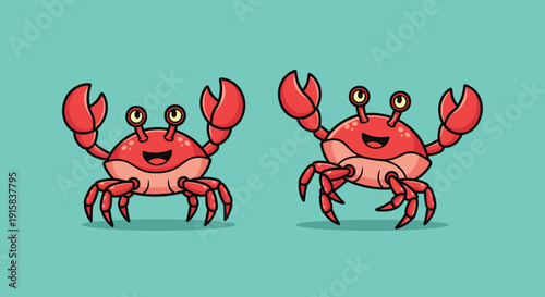 Cartoon Crabs with Claws and Smiles.