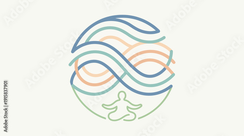 Serene face with wavy lines in calming colors for wellness