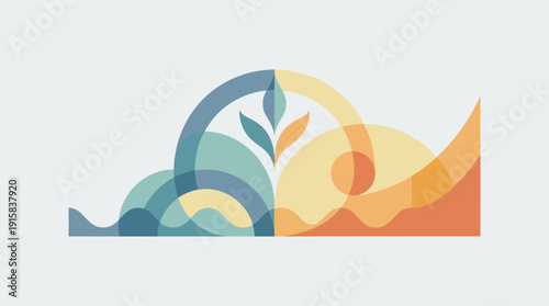Vibrant abstract waves and leaves in harmonious color palette