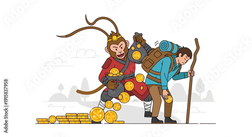 Man and Warrior with Gold Treasure.