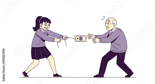 Man and Woman Fighting Over Money.