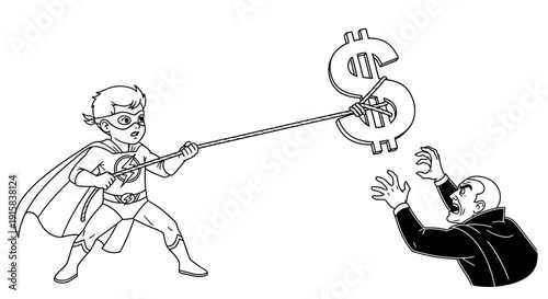 Superhero Stealing Money from Businessman Illustration.