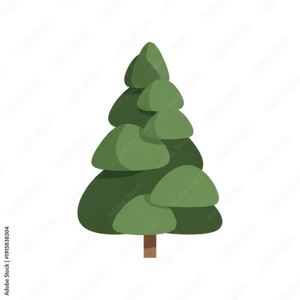 Fototapeta premium Green Pine Tree Illustration Isolated.
