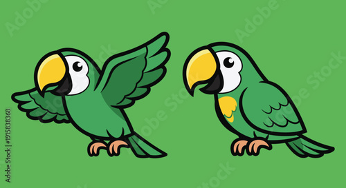 Two Green Parrots Facing Each Other.