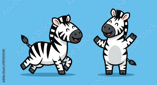 Cartoon Zebras Running and Standing Illustration.