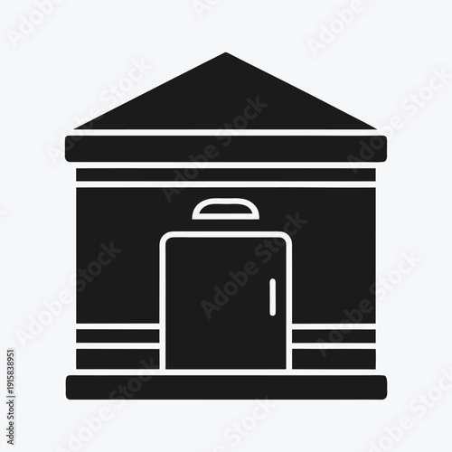 Black Silhouette Icon of a Small Building with a Gable Roof and Door 