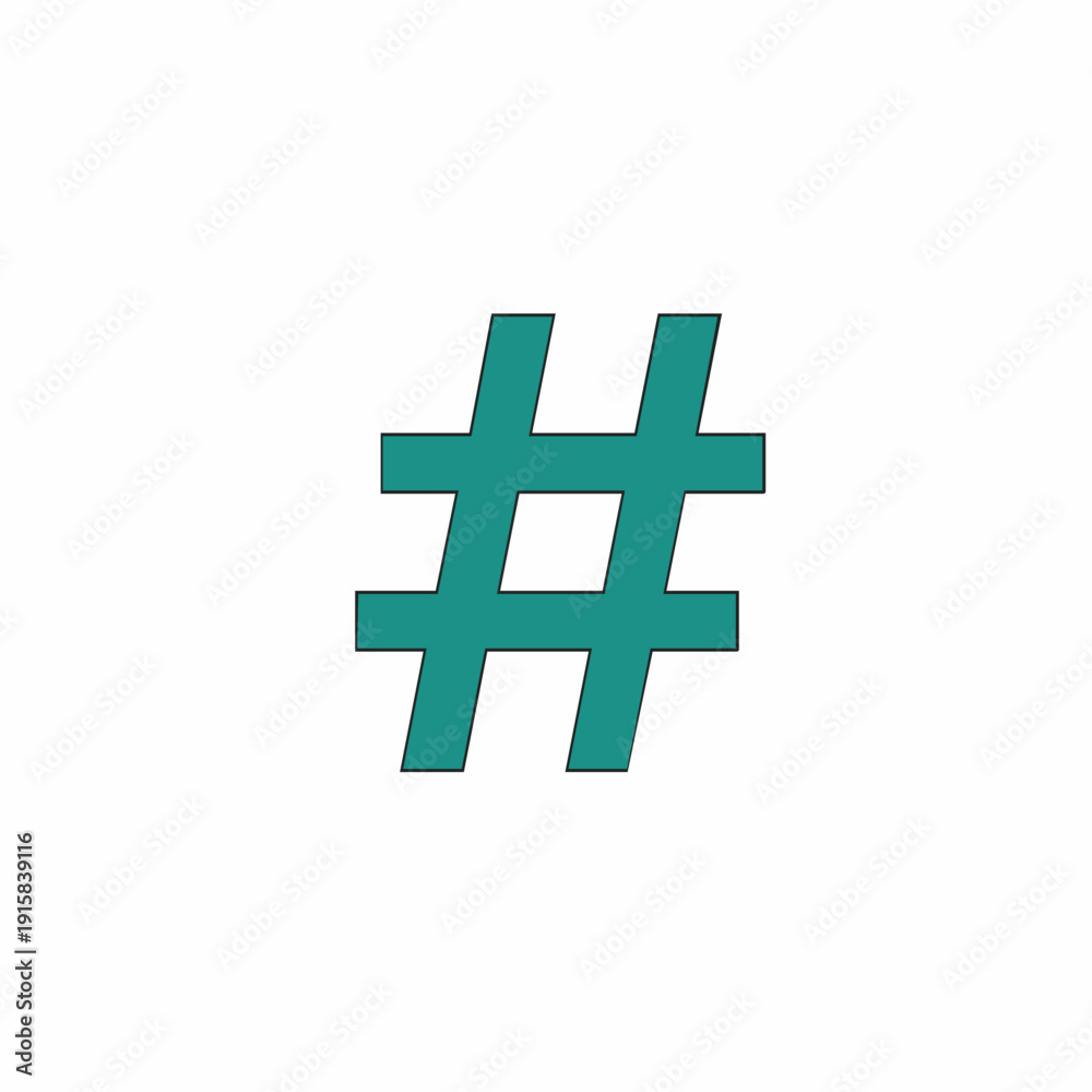 Obraz premium Teal Hashtag Symbol with Bold Outline