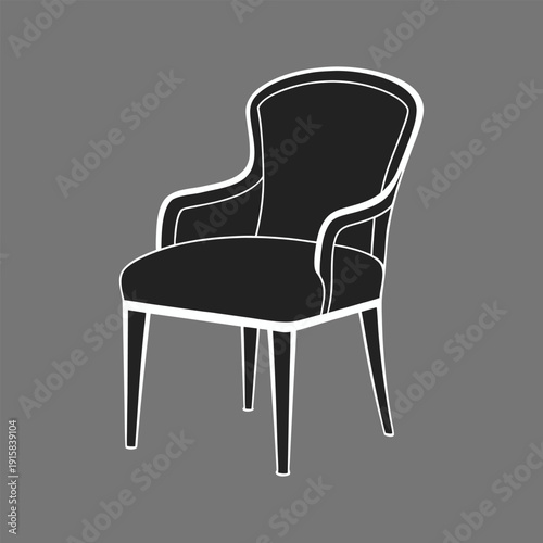 Silhouette of a Classic Armchair with Curved Back and Legs on a Gray Background furniture