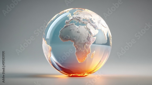 Glass Earth Globe with Illuminating Orange Glow and Realistic Details