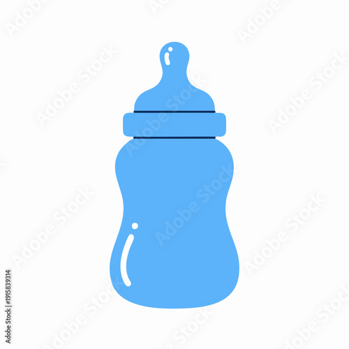 Light Blue Baby Bottle with Nipple and Curved Highlight Illustration