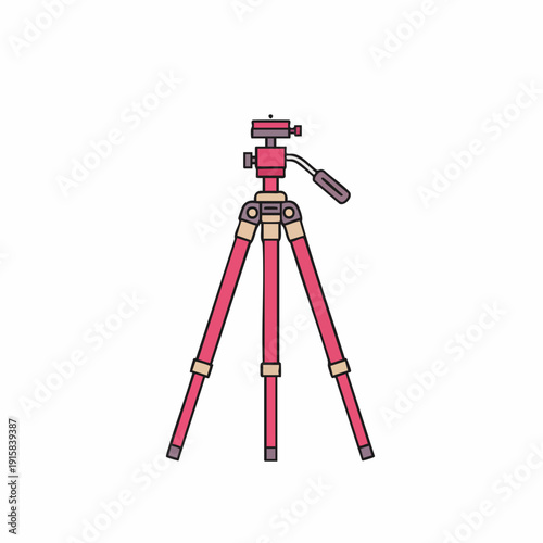 Detailed Cartoon Illustration of a Red and Beige Tripod for Photography