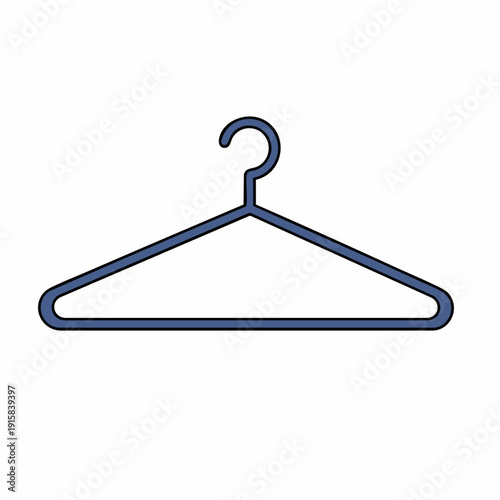 Simple blue wire clothes hanger with rounded edges and black outline