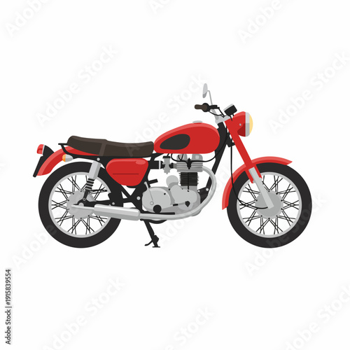 Classic Red Motorcycle with Black Seat and Silver Accents, Side View