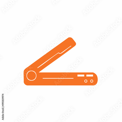 Orange Hair Straightener Icon with Open Plates and Circular Hinge Detail