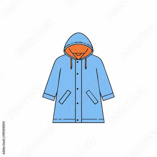 Stylized Light Blue Raincoat with Orange Hood Lining and Pockets
