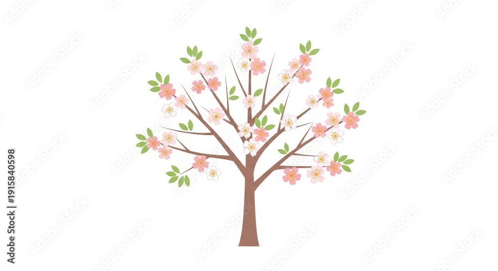 Fototapeta premium Illustration of Blossoming Tree with Pink Flowers.