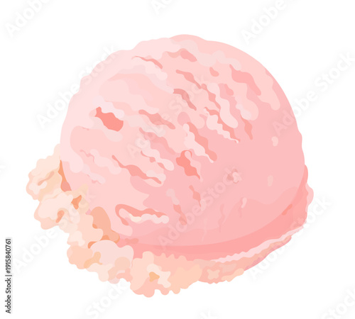 Strawberry cartoon ice cream scoop. Sweet cold vector hand drawn summer dessert illustration isolated on white. 