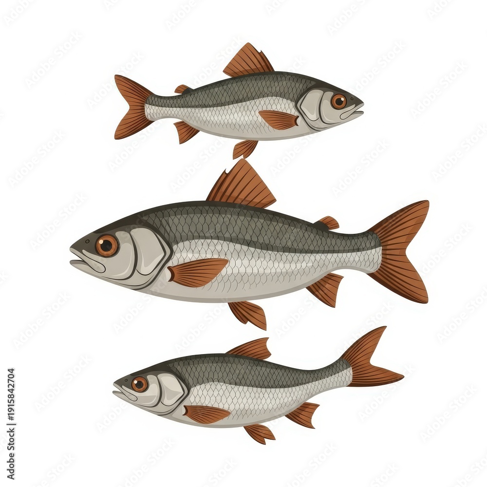 Fototapeta premium Three Fish Illustration Isolated White.