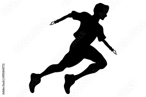 Silhouette of a young athlete with bilateral arm amputation wearing sports prostheses sprinting