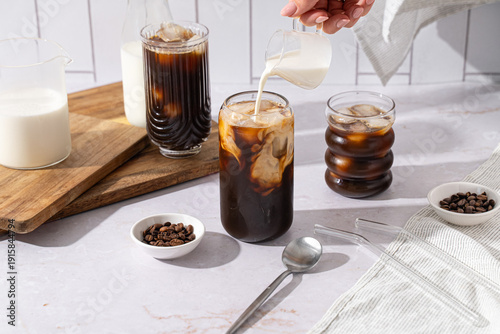 Iced coffee with creamer swirl