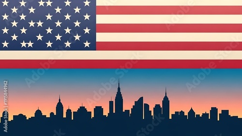 American Flag Above New York City Skyline