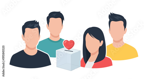 Group of People with Donation Box Vector Illustration, Charity and Community Support Concept