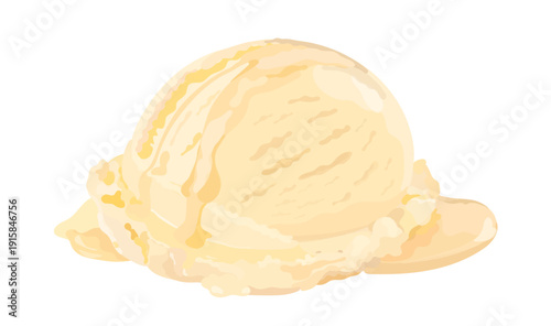 Vanilla cartoon ice cream scoop. Vector hand drawn illustration isolated on white background. Sweet summer dessert illustration.