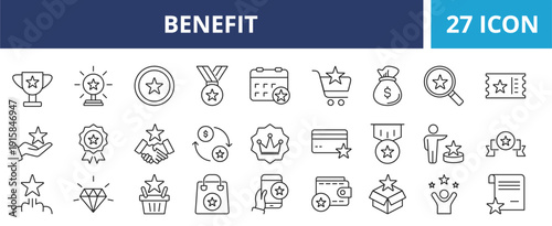 Benefit web banner icon set outline multistyle vector illustrations concept