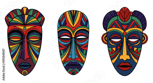 Colorful Tribal Masks with Unique Designs.
