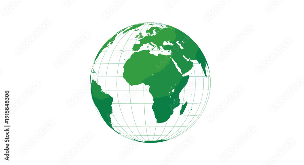 Obraz premium Green Globe Illustration with Grid Pattern.