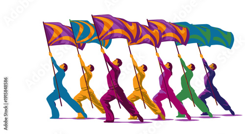 Vibrant People Waving Colorful Flags Together.