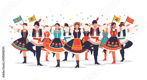 Group of People Dancing in Traditional Costume.