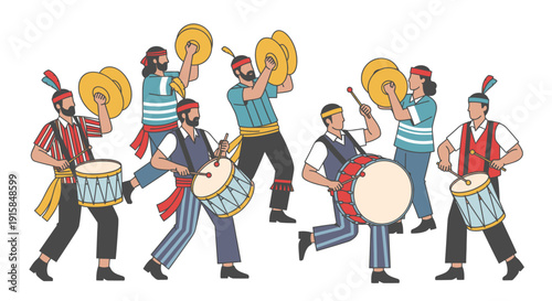 Group of Drummers and Cymbal Players.